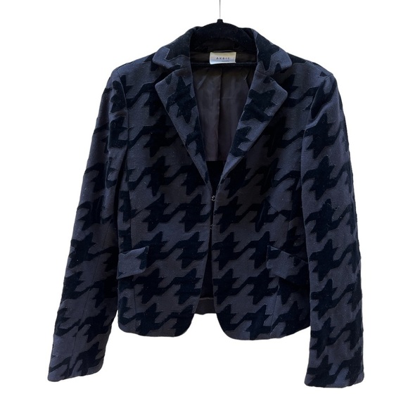 Akris Punto Black Houndstooth Modern Velvet Print Jacket Size 8 - Picture 1 of 7